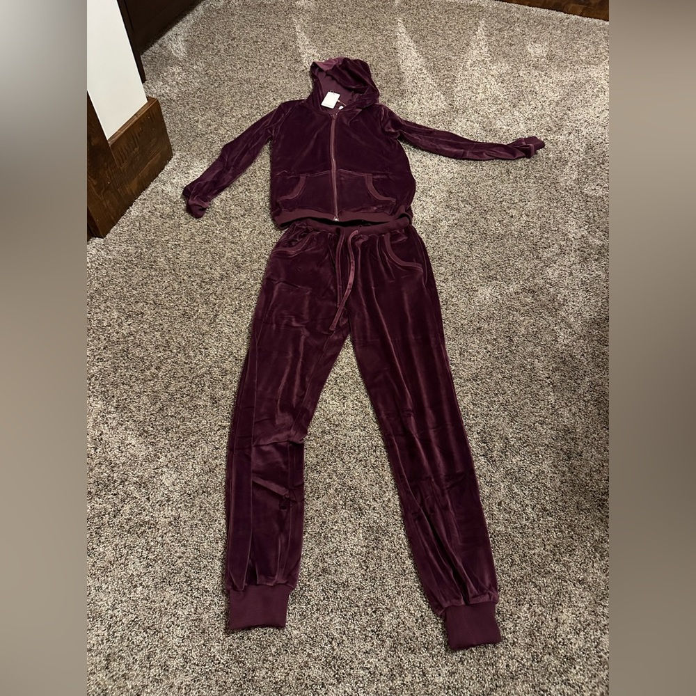 Dark purple, velvety “loungewear set”